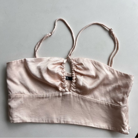 SOLD - Zara Blush Pink Satin Effect Crop Size Small - Picture 3 of 9